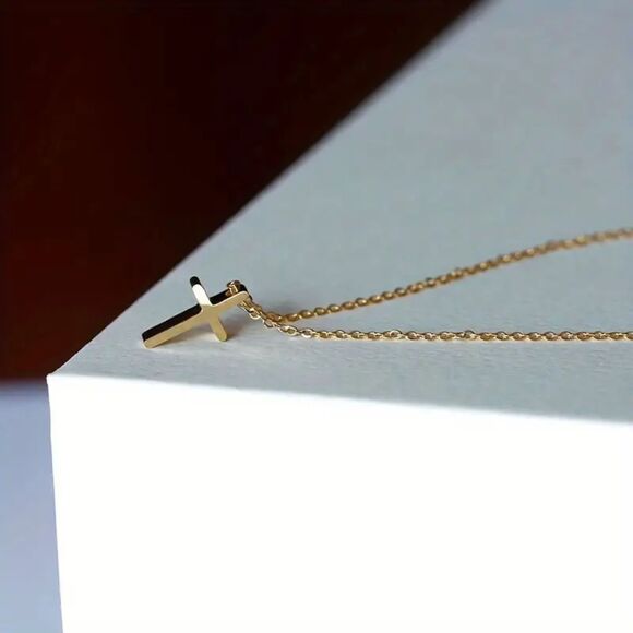 Cross Necklace Gold Minimalist Easter Dainty Cross Pendant Religious Baptism - Picture 7 of 8